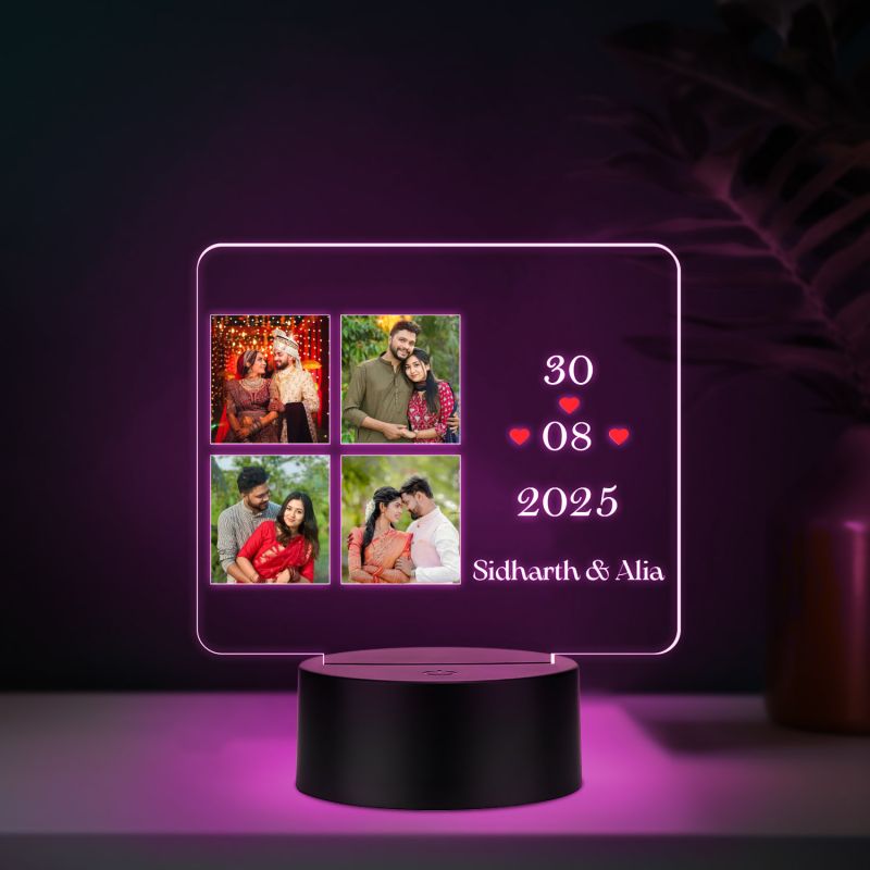 Personalized Couple Collage Photo Led Night Lamp with Automatic Color Changing Light Anniversary Gift for Husband Wife Gift for Valentines Day, Birthday, Wedding